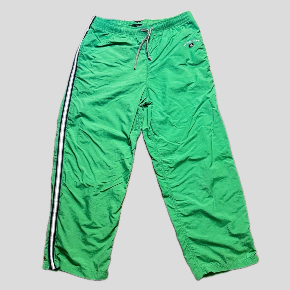 Abercrombie & Fitch Women's Y2K Wide Leg Baggy Windbreaker Gym Pants Green Large